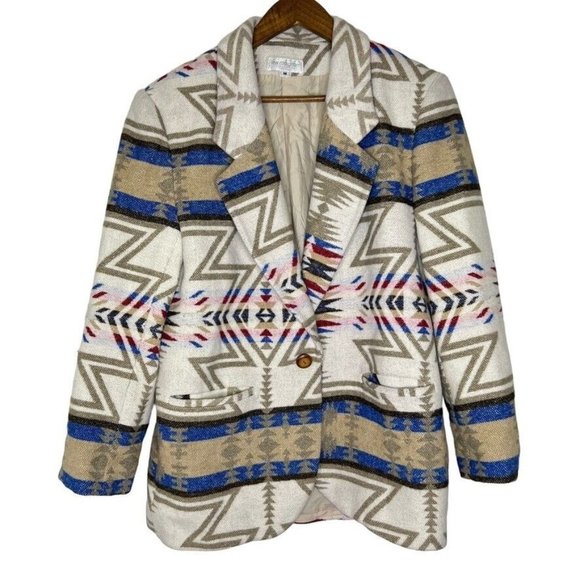 Pendleton Lookalike - Italian Wool Blend Aztec Western Print Jacket Coat Womens - Picture 1 of 13